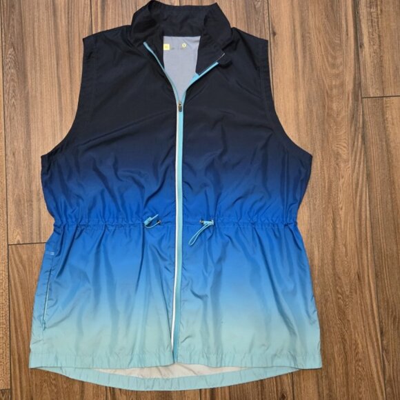 570. Xersion Athletic Reflective Vest Blue Ombre Hooded Cinch Waist Size XL - Picture 1 of 11